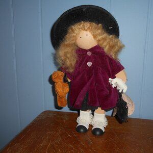 Wooden Doll-Standing with Toy Bear- with Tags